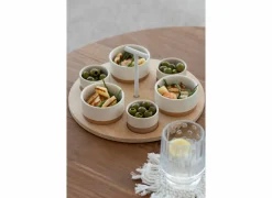 Aperoset 29x29cm - keramiek & bamboe - wit & naturel