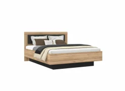 Bed Dalate 160x200cm - decor - kastanje eik & mat zwart met opbergruimte