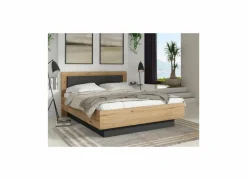 Bed Dalate 160x200cm - decor - kastanje eik & mat zwart met opbergruimte