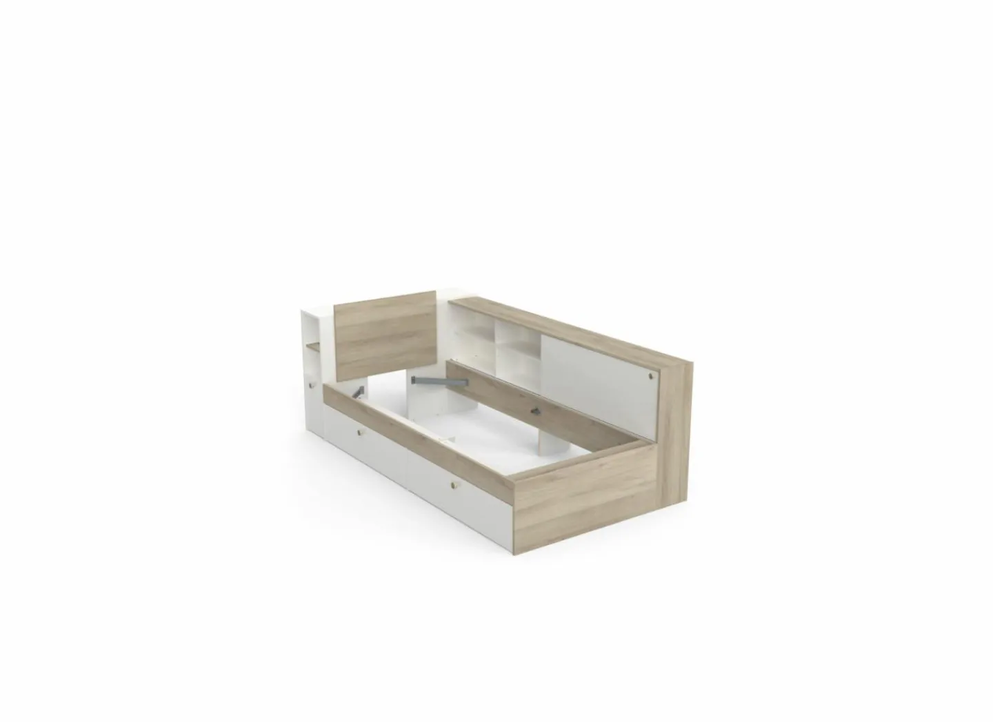 Bed Life 90x190/200cm - decor - kronberg eik & wit met opbergruimte