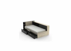 Bed Life 90x190/200cm - decor - kronberg eik & zwart met opbergruimte