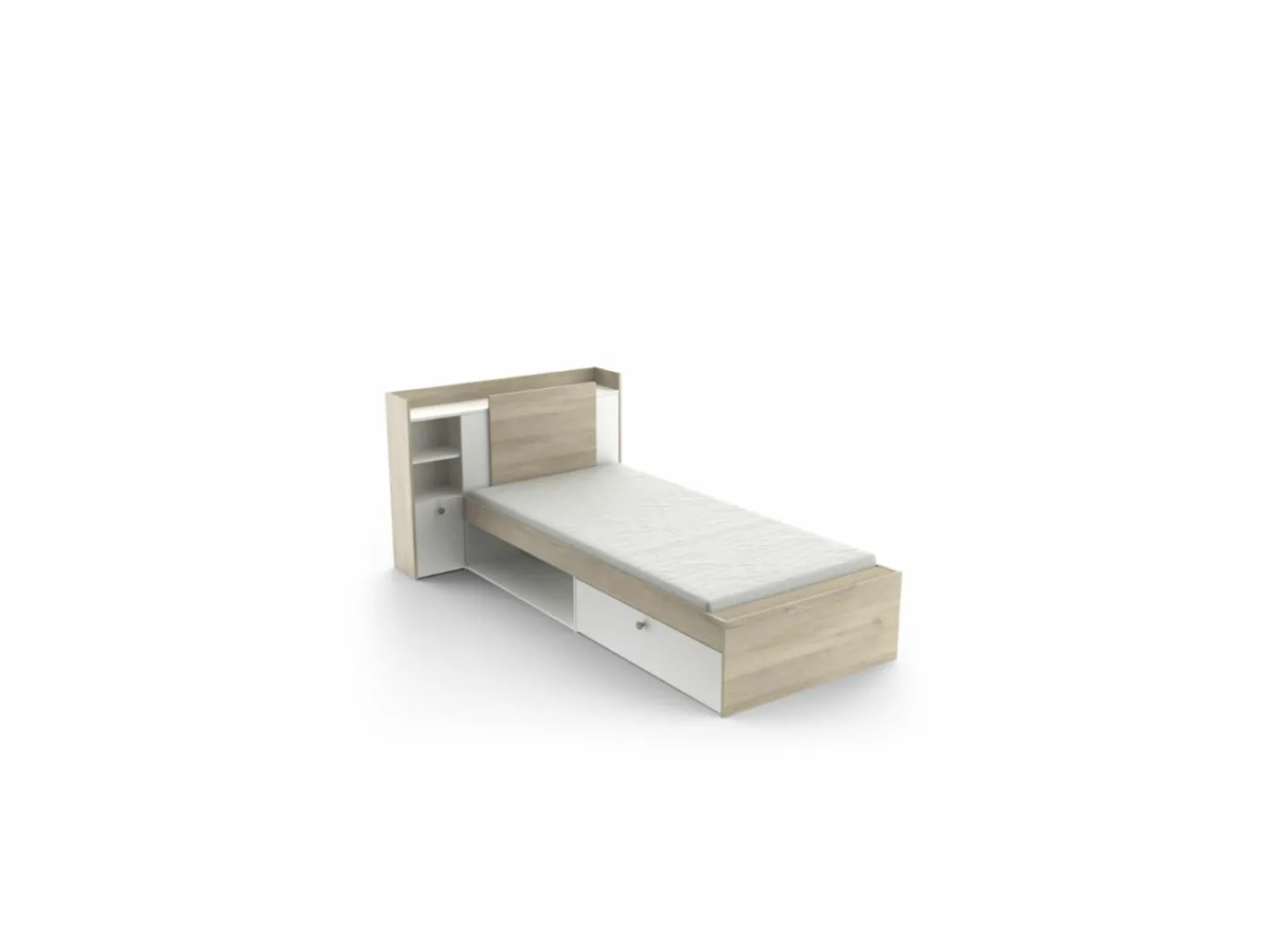 Bed Life 90x190/200cm - decor - kronberg eik & wit met opbergruimte