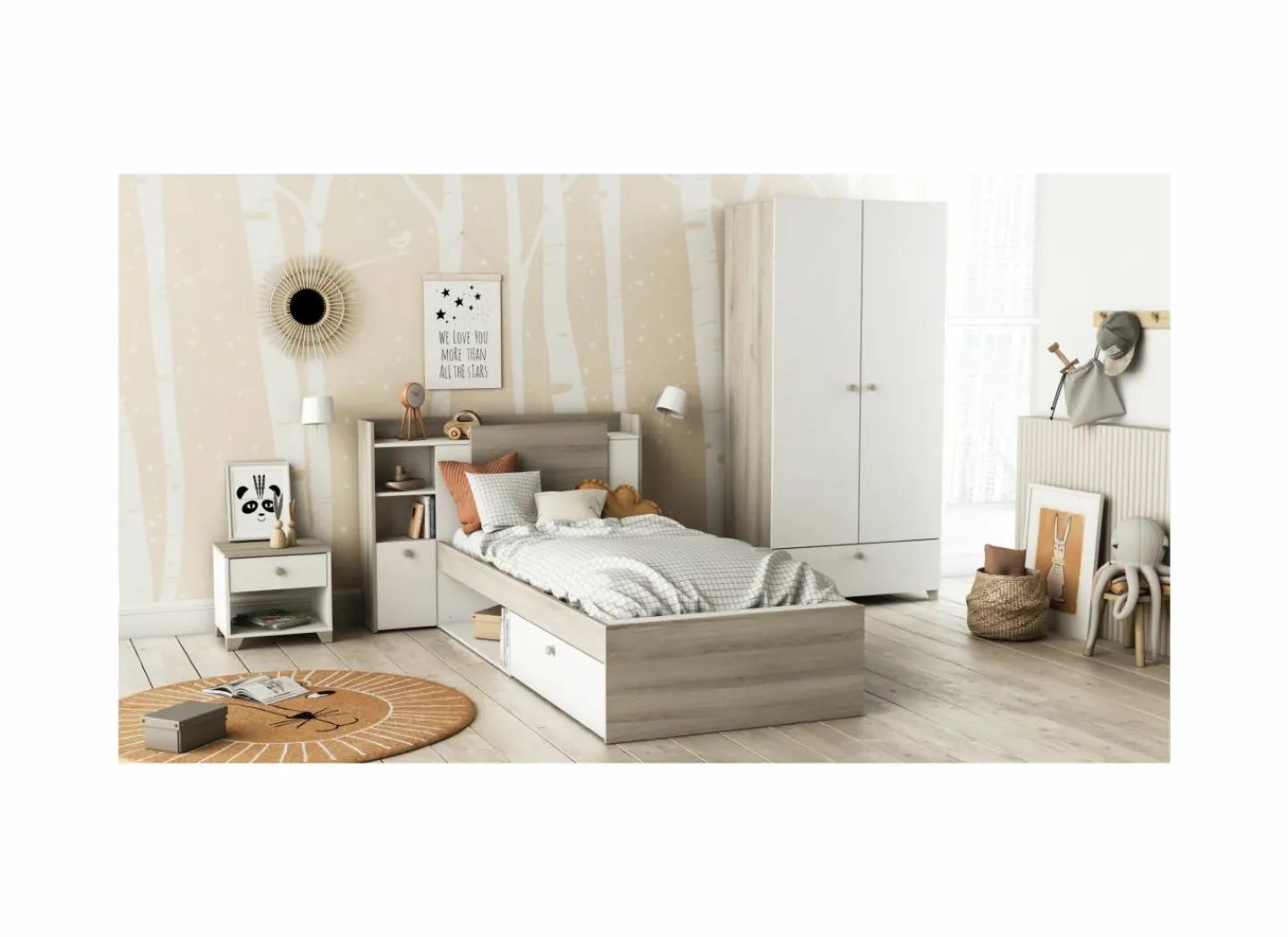 Bed Life 90x190/200cm - decor - kronberg eik & wit met opbergruimte
