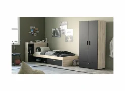 Bed Life 90x190/200cm - decor - kronberg eik & zwart met opbergruimte