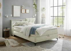 Bedbox Atlantis  140x200cm - stof - ivoor met opbergruimte