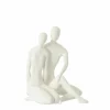 Beeld Koppel Zittend H35,5cm - polystone - wit