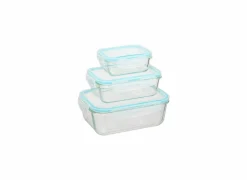 Bewaardoos ClipEat - glas - blauw set van 3