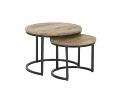 Bijzettafel Half Moon Ø60 set van 2 - mango massief & metaal - naturel