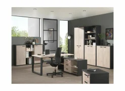 Boekenkast Capo 2 144x48x61cm - melamine - kastanje & zwart