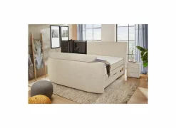 Boxspring Belair Mix 180x200cm - stof - beige met tv-lift en opbergruimte