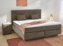 Boxspring Simone 160x200cm - stof - bruin met opbergruimte