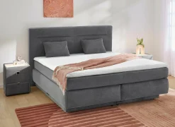 Boxspring Simone 180x200cm - stof - middengrijs met opbergruimte