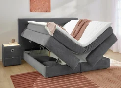 Boxspring Simone 180x200cm - stof - middengrijs met opbergruimte