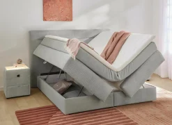 Boxspring Simone 180x200cm - stof - lichtgrijs met opbergruimte