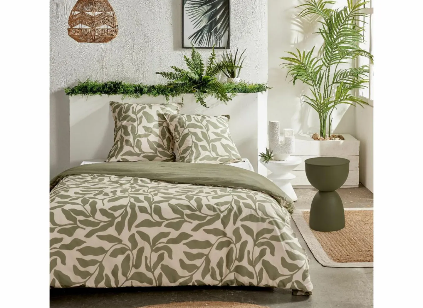 Dekbedovertrek Sunshine 220x240cm - katoen - groen & wit