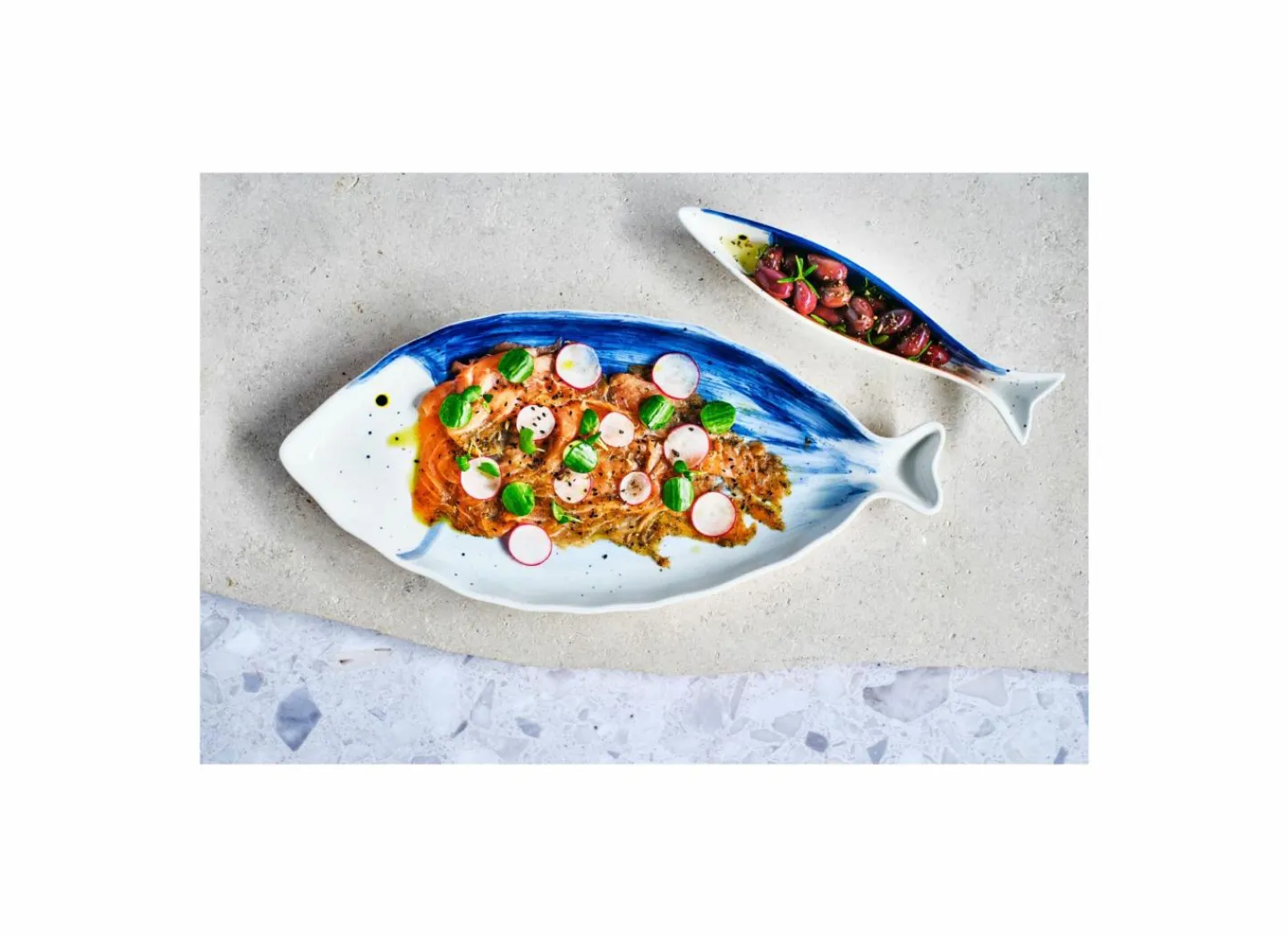 Cosy & Trendy Dessertbord Coral 43x19,7cm - porselein - wit & blauw