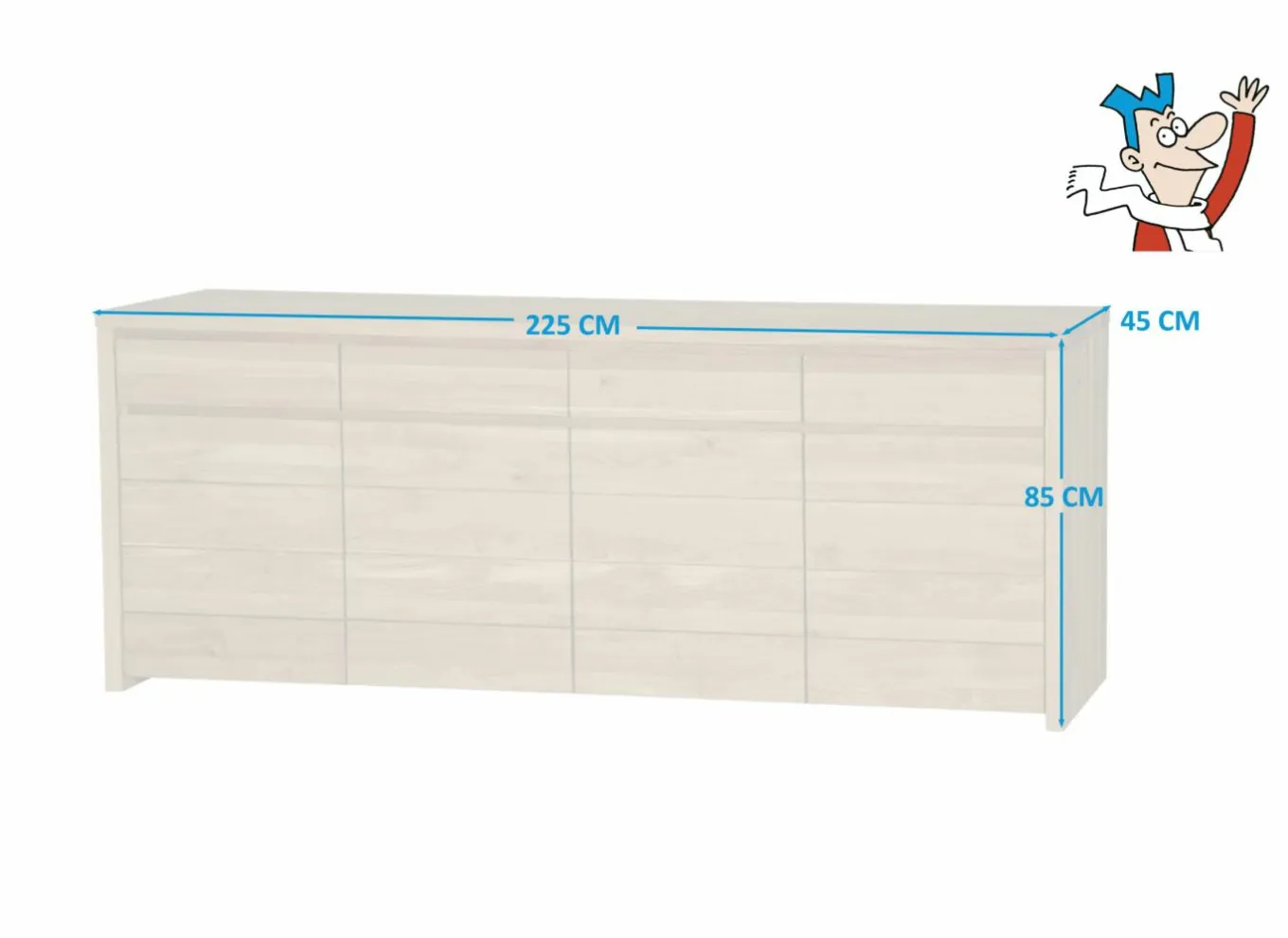 Dressoir Amarillo 225cm - eik massief & decor - naturel