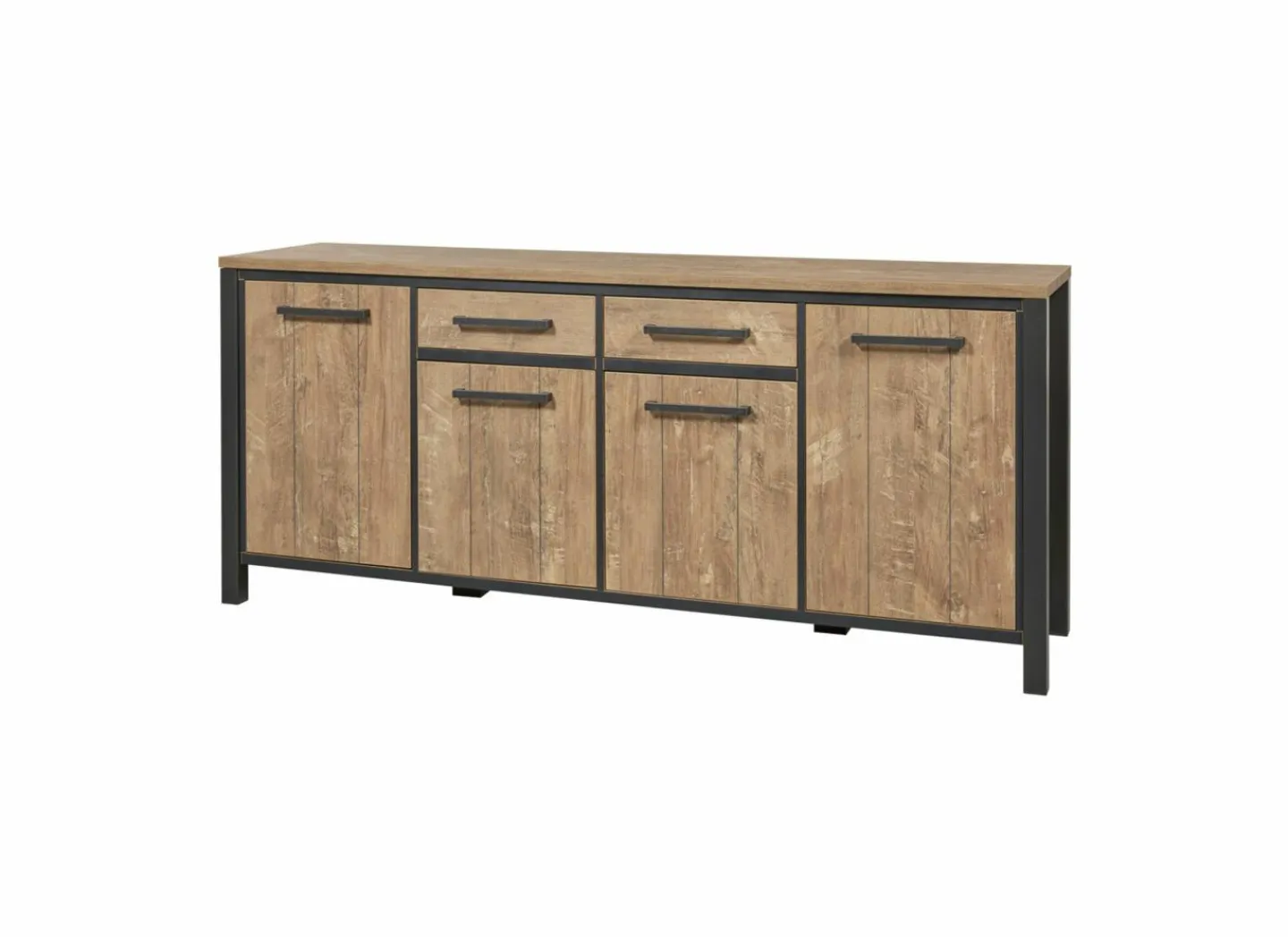Dressoir 207cm - decor - oranje teakhout & matzwart
