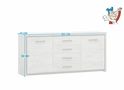 Dressoir Elias 201cm - decor - grijze eik
