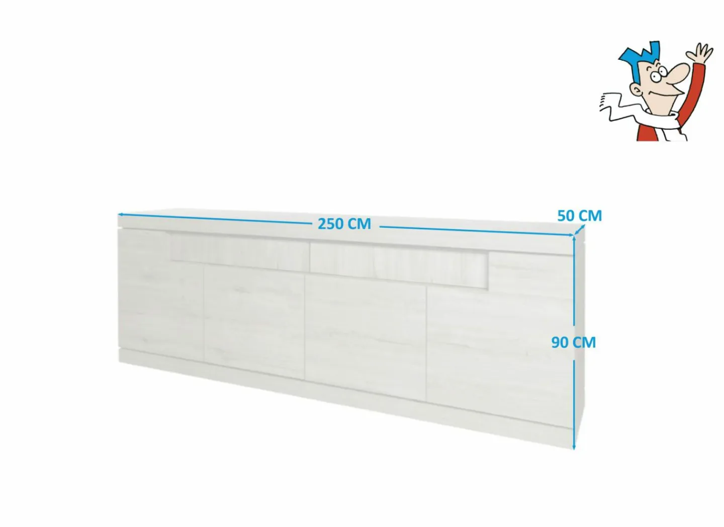Dressoir Etna 250cm - decor - millenium eik & lichtgrijs