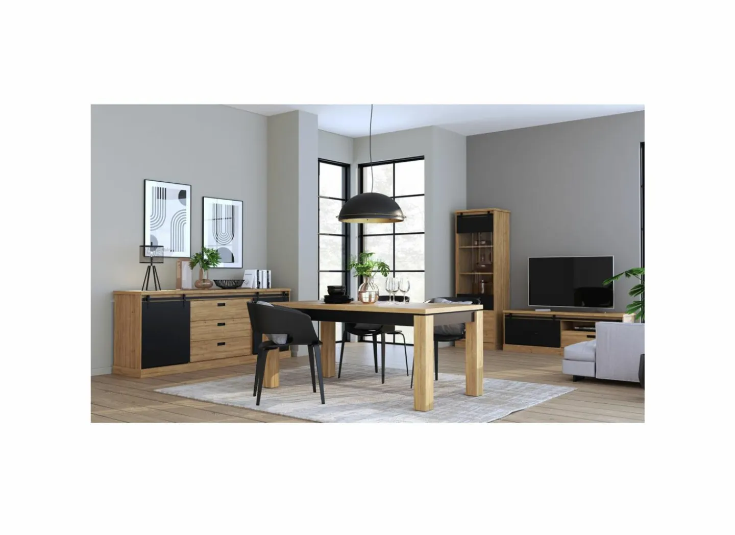 Dressoir Kaszimiro 213cm - decor - waterford eik & zwart