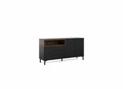 Dressoir Roomers 176cm - spaanplaat - zwart & walnoot