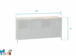 Dressoir Titano 180cm - ijzer & mango massief - grijs & naturel