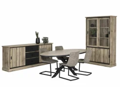 Eetkamer Elena met 4 stoelen cloud - tafel 220x110cm - vitrinekast 126cm - dressoir 225cm