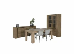 Eetkamer Elio met 4 stoelen Jutta - tafel 190x90cm - dressoir 220cm - vitrinekast 133cm