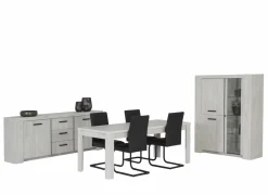 Eetkamer Elvis met 4 stoelen Quartz - tafel 190x90cm - dressoir 220cm - vitrinekast 133cm
