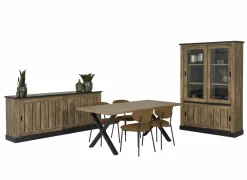 Eetkamer Etienne met 4 stoelen Jumper - tafel 220x95cm - dressoir 221cm - vitrinekast 135cm