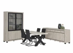 Eetkamer Eureka met 4 stoelen Quartz - tafel 190x95cm - dressoir 225cm - vitrinekast 133cm
