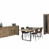 Eetkamer Onno met 4 stoelen Churchill - tafel 200x100 - dressoir 225cm - vitrinekast 114cm