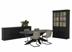 Eetkamer Raphael met 4 stoelen Cloud - tafel 230x119cm - dressoir 240cm - vitrinekast 122cm