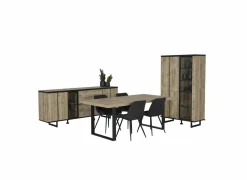Eetkamer Samson met 4 stoelen Driss - tafel 200x100cm - dressoir 220cm - barkast 100cm