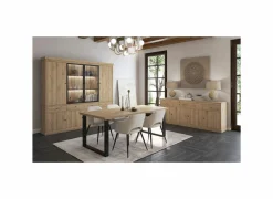 Eetkamer Valencia met 4 stoelen Walter - tafel 210x98cm  - vitrinekast 240cm - dressoir 225cm