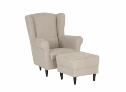 Fauteuil Charlot 88x82x104cm - stof - beige met poef