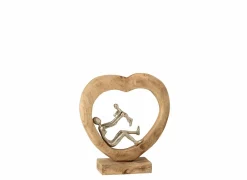 J line Figuur Ouder met kind H30cm - mango massief & aluminium - naturel & zilver