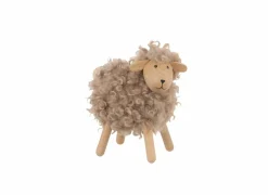 Figuur Schaap H17cm - hout & stof - beige