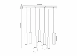 Hanglamp 90cm 4xGU10 3xE27 - aluminium - zwart