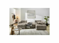 Hoeksalon Abby 311x170cm - stof - bruin met bedfunctie