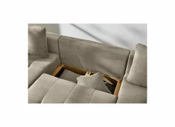 Hoeksalon Abby 311x170cm - stof - bruin met bedfunctie