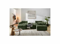 Hoeksalon Abby 311x170cm - stof - groen met bedfunctie