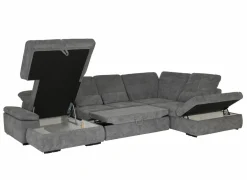 Hoeksalon Artus 371x260cm - stof - grijs met bedfunctie & opbergruimte