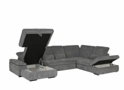 Hoeksalon Artus 371x260cm - stof - grijs met bedfunctie & opbergruimte