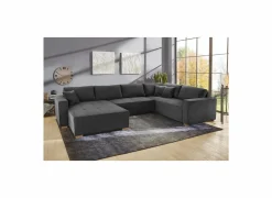 Hoeksalon Brixen 379x227cm - ribfluweel - grijs met bedfunctie