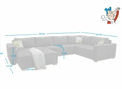 Hoeksalon Brixen 379x227cm - stof - donkergrijs met bedfunctie