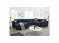 Hoeksalon Brixen 379x227cm - stof - blauw met bedfunctie