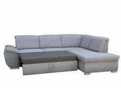 Hoeksalon Caro 272x197cm - stof - middengrijs met bedfunctie en opbergruimte