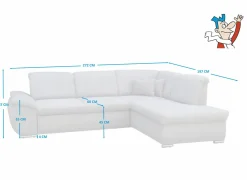 Hoeksalon Caro 272x197cm - stof - middengrijs met bedfunctie en opbergruimte